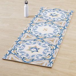 ブルー&金ゴールドユダヤ星のダビッドウォーター色 ヨガマット