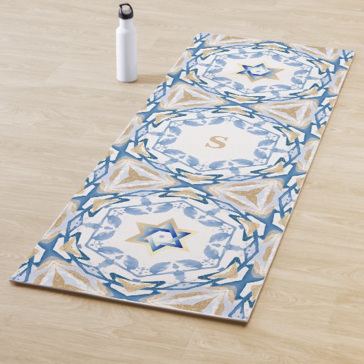 ブルー&金ゴールドユダヤ星のダビッドウォーター色 ヨガマット (インサイチュ)
