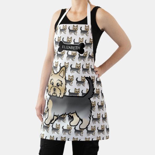ブルー&金ゴールドヨークシャーテリアかわいい犬と名前 エプロン (インサイチュ)