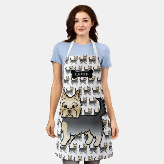 ブルー&金ゴールドヨークシャーテリアかわいい犬と名前 エプロン (着用した状態)