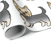 ブルー&金ゴールドヨークシャーテリアかわいい犬のパターン ラッピングペーパー (ロールコーナー)