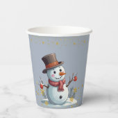 ブルー&金ゴールドリトルスノーフレーク雪だるまベビーシャワー 紙コップ (裏面)