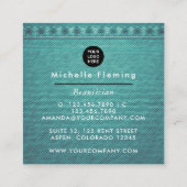 ブルー&金ゴールドリネンファブリックデニムスクエアビジネス スクエア名刺 (裏面)