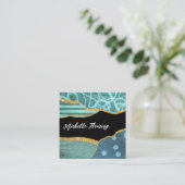 ブルー&金ゴールドリネンファブリックデニムスクエアビジネス スクエア名刺 (スタンド正面)