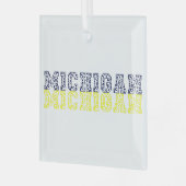 ブルー&金ゴールドレオパードプリントミシガン ガラスオーナメント (正面左)