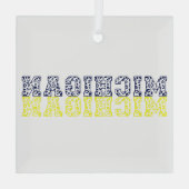 ブルー&金ゴールドレオパードプリントミシガン ガラスオーナメント (裏面)