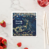 ブルー&金ゴールド仮装マスク誕生日パーティー スタンダードカクテルナプキン (インサイチュ)