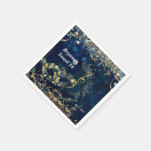 ブルー&金ゴールド仮装マスク誕生日パーティー スタンダードカクテルナプキン (角)