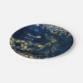 ブルー&金ゴールド仮装マスク誕生日パーティー ペーパープレート (アングル)