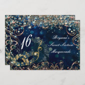 ブルー&金ゴールド仮装仮装マスク誕生日パーティー 招待状 (正面/裏面)