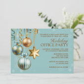 ブルー&金ゴールド企業のホリデーパーティー招待状 招待状 (スタンド正面)