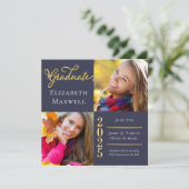 ブルー |金ゴールド写真の卒業発表 |パーティー 招待状 (スタンド正面)