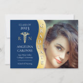 ブルー |金ゴールド大学院生Wave Caduceus RN看護グラード 案内状 (正面)