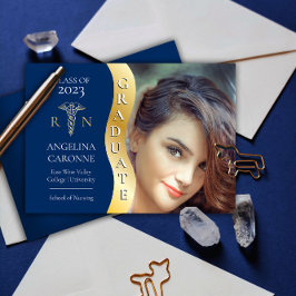 ブルー |金ゴールド大学院生Wave Caduceus RN看護グラード 案内状