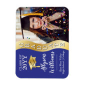 ブルー |金ゴールド大学院生Wave Grad Capフォトマグネット マグネット (縦)