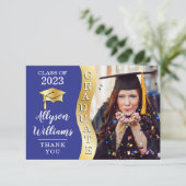 ブルー |金ゴールド大学院生Wave Grad Cap写真 サンキューカード (スタンド正面)