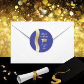 ブルー |金ゴールド大学院Wave Grad Cap ラウンドシール