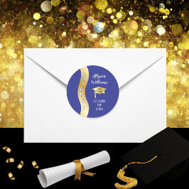 ブルー |金ゴールド大学院Wave Grad Cap ラウンドシール