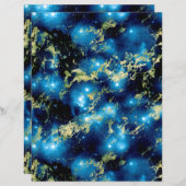 ブルー&金ゴールド大理石銀河系スクラップブック紙シート (正面/裏面)