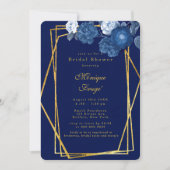 ブルー&金ゴールド幾何学的フローラブライダルシャワー 招待状 (正面)