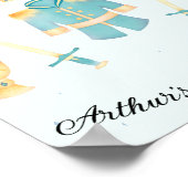 ブルー&金ゴールド水彩リトルプリンスウェルカムサイン ポスター (角)