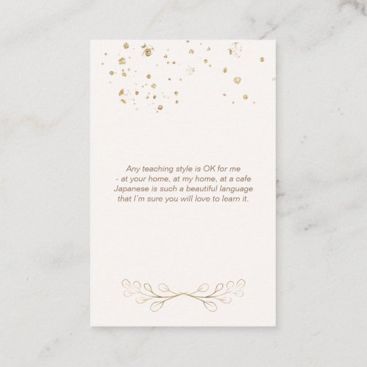 ブルー&金ゴールド水彩日本の言語チューター 名刺 (裏面)