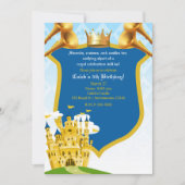 ブルー&金ゴールド王室のプリンスキャッスルバースデーパーティー 招待状 (正面)