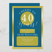 ブルー&金ゴールド男らし誕生日パーティー 招待状 (正面/裏面)