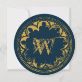 ブルー&金ゴールド素朴ヴィンテージ動揺してモノグラム サンキューカード (正面)