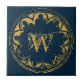 ブルー&金ゴールド素朴ヴィンテージ動揺してモノグラム タイル (正面)