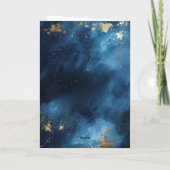 ブルー&金ゴールド絵を描誕生日カード 招待状 (裏面)