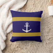 ブルー&金ゴールド航海のスストライプのロークッション クッション (ブランケット)
