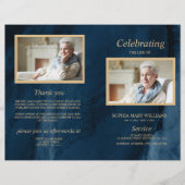 ブルー&金ゴールド葬儀プログラム |サービスの順序 (正面)