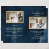 ブルー&金ゴールド葬儀プログラム |サービスの順序 (正面/裏面)