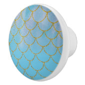 ブルー&金ゴールド虹色きらめくマーメイドはかりで測 セラミックノブ (右)