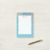 ブルー&金ゴールド虹色きらめくマーメイドはかりで測 ポストイット (デスク上)