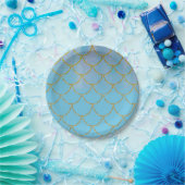 ブルー&金ゴールド虹色きらめくマーメイドパーティー ペーパープレート (パーティー)