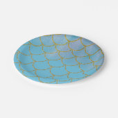 ブルー&金ゴールド虹色きらめくマーメイドパーティー ペーパープレート (アングル)