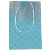 ブルー&金ゴールド虹色きらめくマーメイドパーティー ミディアムペーパーバッグ (正面)