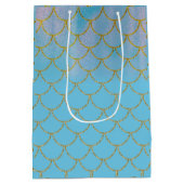 ブルー&金ゴールド虹色きらめくマーメイドパーティー ミディアムペーパーバッグ (裏面)