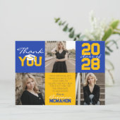 ブルー&金ゴールド3 Photo Graduation Thank 招待状 (スタンド正面)