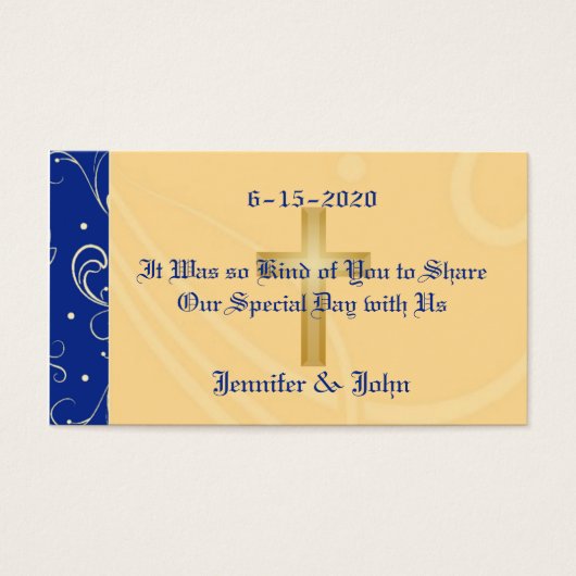 ブルー,金ゴールド,クリスチャン・クロス,ダマスクの結婚式の好意 (正面)