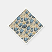 ブルー、金ゴールド、クリームヴィンテージ卵パターン スタンダードカクテルナプキン (角)