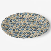 ブルー、金ゴールド、クリームヴィンテージ卵パターン ペーパープレート (アングル)