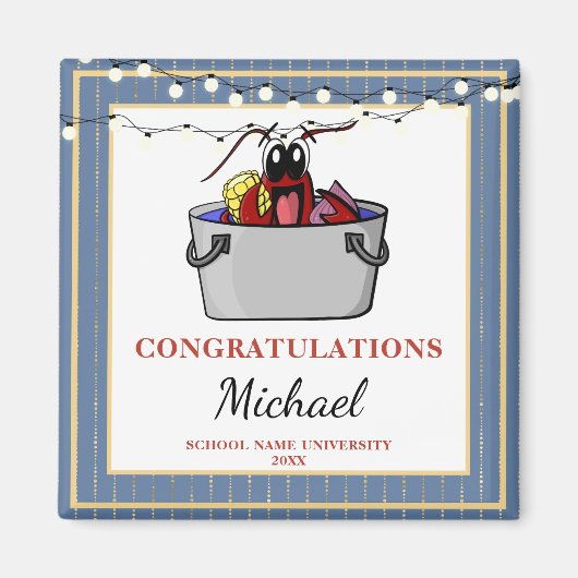 ブルー・金ゴールド・クロフィッシュが卒業パーティーをゆでる マグネット (正面)