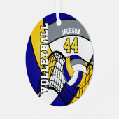 ブルー、金ゴールド、グレーパーソナライズバレーボール メタルオーナメント (正面左)