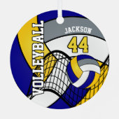 ブルー、金ゴールド、グレーパーソナライズバレーボール メタルオーナメント (裏面)