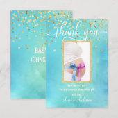 ブルー·金ゴールド·サンキュー·ベイビー·シャワー·ボーイ|写真 サンキューカード (正面/裏面)