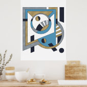 ブルー、金ゴールド、シルバーアヴァンギャルド幾何学的抽象芸術 ポスター (キッチン)