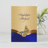 ブルー·金ゴールド·ブラウン·バタ結婚フライ 招待状 (スタンド正面)